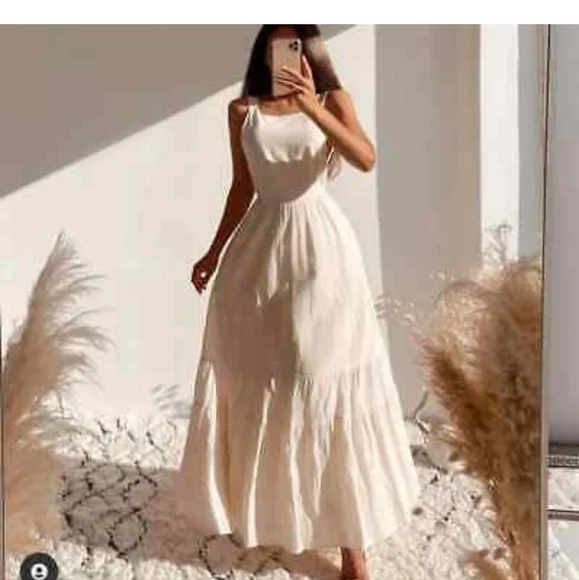 Zara Cream Maxi Midi Dress Flowy Rustic Boho BNWT - Picture 4 of 9